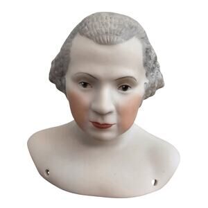 Vintage Hand Painted Bisque Doll Bust Head Man Founding Father Washington